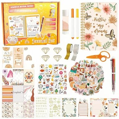 ROEOWENE 155PCS Kit Scrapbooking DIY Journal Accessoire Scrapbooking Materiel Kit avec Autocollant Scrapbooking Accessoires Set Carnet Stickers DIY Cadeau Adolescente pour Calendrier- Bohème