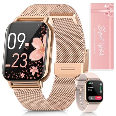【Coffret Cadeau】Montre Connectée Femme, 1.83'' HD Smartwatch avec Appels Fonction Féminine/Fréquence Cardiaque/Sommeil/SpO2 IP68, 113+ Modes Sportifs Montre Connectée Podomètre iOS Android Or Rose