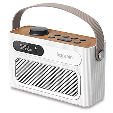 Inscabin M60 Radio numérique Portable Dab/Dab + FM/Haut-Parleur sans Fil Portable avec Bluetooth/Son stéréo/Deux Haut-parleurs/Double réveil/Subwoofer/Batterie Rechargeable/Beau Design (White)