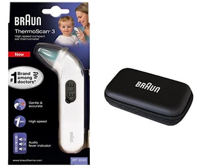 Braun Thermomètre auriculaire infrarouge ThermoScan3 IRT3030 & Boitier de protection Braun