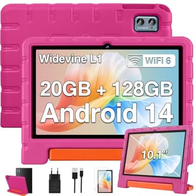ZIOVO Tablette 10 Pouces Android 14 Tablette Enfants,20Go RAM+128Go ROM(TF 1To),Widevine L1,WiFi 6 Tablette,Octa-cœur, 6000mAh | 5+8MP | BT 5.0 |Contrôle Parental Tablettes avec EVA Cas-Rose