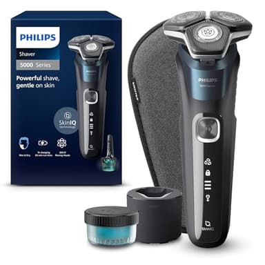 Philips Rasoir Series 5000 - rasoir électrique Wet & Dry avec technologie SkinIQ, tondeuse rétractable, coffret de voyage, Quick Cleaning Pod, bleu électrique, modèle S5889/50