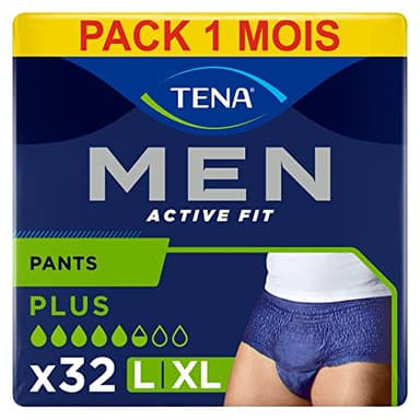 TENA Men Active Fit Sous-vêtements Absorbants Jetables Incontinence Homme - Pour Fuites Urinaires Modérées à Fortes - Taille L / XL - 32 Sous-vêtements (Pack 1 mois)