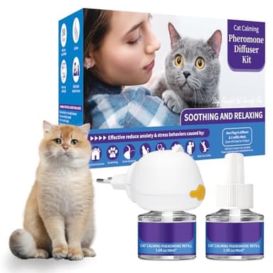 VICSOM Diffuseur Pheromones Chat 3 en 1, 60 Jours Diffuseur Chat Anti Stress, Phéromones pour Chat pour Relaxation, Réduisent l'Anxiété, Diffuseur Feromone pour Chat(1 Diffuseur + 2x48ml Recharges)