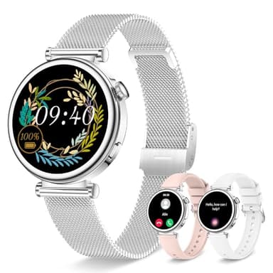 Montre Connectée Femme avec Appel Bluetooth, Smartwatch Ronde 1,27" 41mm pour Petit Poignet, 3 Bracelet, 100 Modes Sport Suivi Sommeil Fréquence Cardiaque Podomètre, Compatible Android iOS (Argent)