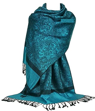GFM Écharpe style pashmina motif cachemire floral - Bleu turquoise - (P093 -TXNLKL)