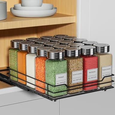 RCHYFEED Étagère à épices coulissante pour armoire, organiseur à épices coulissant pour l'intérieur des armoires, organisation à épices robuste pour cuisine et garde-manger, assaisonnement, sauces (1