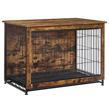 Feandrea Cage pour Chiens, Table d’Appoint, Niche Moderne pour Chiens Jusqu’à 32 kg, Cage pour Chiots, Plateau Amovible, Maisonnette pour Animaux, 2 Portes, Marron Rustique PFC003X01
