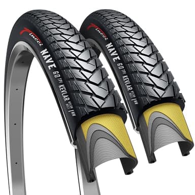 Fincci Nave Pneus Velo 700x35с - Paire Pliable Tires 28 x 1.35 Pouces avec Nylon Anti Crevaison 1mm, 60 TPI 37-622 pour Urbain Bicyclette, Route & VTT & Tournée & Électrique Velo - Un Paquet de 2