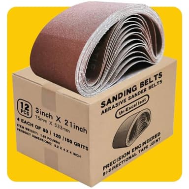 Bande Abrasive 75 x 533mm Bande de Ponceuse - Ensemble de Bandes Abrasives Mixte (4 X grains 80/120/150) pour Ponceuses à Bande, Idéale pour le Bois(12 pièces)
