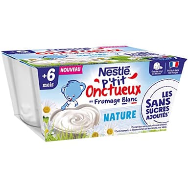 Nestlé Bébé - P'tit Onctueux Laitage Nature sans sucres ajoutés - dès 6 mois - 4 x 90g