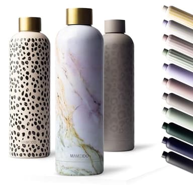 MAMEIDO Gourde Isotherme 750 ml, Bouteille Isotherme inox, étanche, sans BPA, conserve le froid à 24h, la chaleur 12h (Pearl Marble Gold)