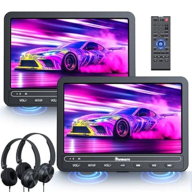 GOnavidio HDMI 10,1" Lecteur DVD Voiture Double Ecran pour Enfant avec 2 Casques, Région Libre,2 ecrans Voiture Enfant de 5 Heures pour Voyage,Prise en Charge USB/SD