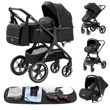YAZOCO Poussettes 3 en 1 Citadines Poussettes Combinées Poussette Tricycle Baby Walker Poussette Haute Paysage Poussettes Pliantes Trolley Bébé Landau pour 0-36 (1 Noir)