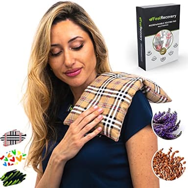 Bouillotte Sèche Graines de Lin - Coussin Chauffant Micro Onde contre Douleur Musculaire (35x18 cm) - Compresse Chauffante de Graines Aromatiques - Housse Lavable, 100% Coton et Odeur de Lavande