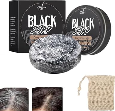 Shampoing Cheveux Blanc Solide,Reverse Gray Hair Shampoing Solide,Shampooing Colorant Cheveux Blancs,Anti Cheveux Blanc Savon Noir Cheveux Anti Gray Bar Black Soap,Cheveux Gris Assombrissant Savon (1)
