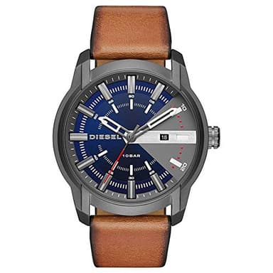 Diesel Armbar Montre pour Homme, Mouvement à Quartz avec Bracelet en Silicone, Acier Inoxydable ou Cuir, Marron et Gris, 45mm