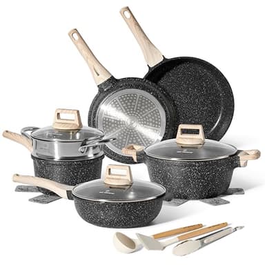 JUST PERFECTO Batterie de cuisine induction - set de casseroles avec couvercle en verre - tout feux - poele anti adhesive - sans PFOA/PTFE