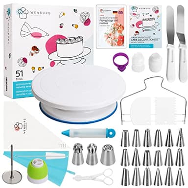 Wenburg Kit gateau patisserie debutants et professionnels - 51 pièces - Plateau tournant patisserie 360° pour la décoration gâteau - Kit pâtisserie de qualité avec accessoires (Delight)
