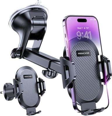 Miracase [4 en 1] 2025 Support Téléphone Voiture [Militaire Ventouse & 360° Rotation] Porte Telephone Voitureadapté Tableau Bord & Pare-Brise & Bouches & Table Compatible Tous Smartphones 4.0''-7.0''