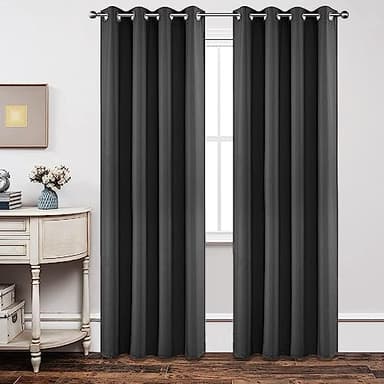 Joydeco Rideau Occultant 2 Pièces L 140 x H 220, Rideau Thermique Isolant Gris Foncé Anti Chaleur Tenture Opaque à Oeillets Isolation Lumiere Anti UV Decoration Chambre Maison Salon Intérieurs