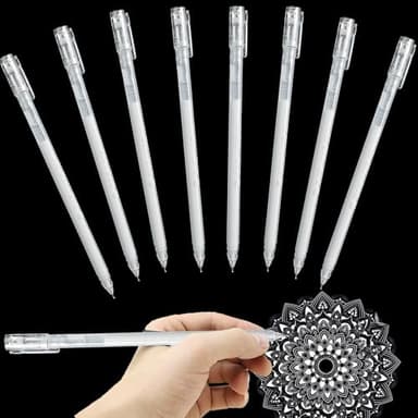 YOUYIKE 8 Pièces Stylo Gel Blanc, Pointe Fine Stylo Blanc Encre Gel Stylos, Artistes Stylos Blancs pour Papiers Sombres, pour Papier Noir, Esquisse, Dessin, Illustrations et Notes