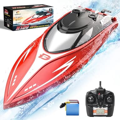 DEERC H120 Bateau Télécommandé Rapide pour piscines et Lacs, Bateau Course 2.4 GHz 20+ MPH Enfants et Adultes avec 2 Batterie Rechargeable, Alarme de Faible Batterie, récupération en Cas chavirement.