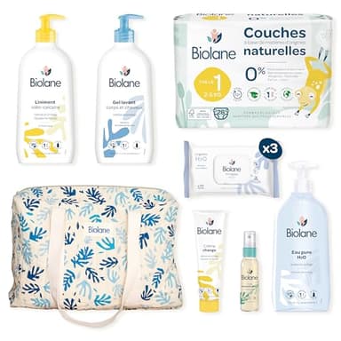 BIOLANE Coffret Maternité - Kit de Soin Bébé Naissance - Sac à langer & soins pour bébé - Couche, Lingettes H2O