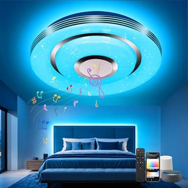 EASY EAGLE Plafonnier LED avec Haut-parleur Bluetooth, Compatible avec Alexa Google Home, RGB Luminaire Plafonniers,Dimmable Lampe de Plafond pour Cuisine, Chambre, Salon, D'Enfants, 30CM 28W