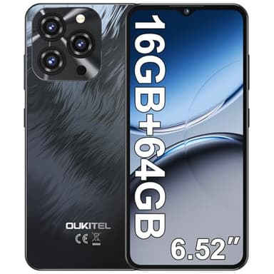 OUKITEL C3 Telephone Portable Pas Cher - 16(4+12) Go + 64Go/1To Smartphone Pas Cher, 5000mAh Téléphone Android 14, Écran 6.52" Smartphones, 13MP+5MP, 4G Dual SIM/Face ID/GPS/3.5mm/Type-C - Noir