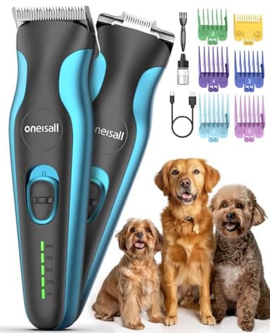 oneisall Tondeuse chien silencieuse 2 en 1, Tondeuse pour chien et chats professionnelle poil long epais, tondeuse pour têtes, pattes, yeux, oreilles et visages