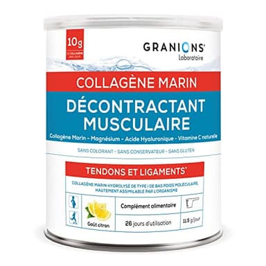 GRANIONS - Collagene Marin Poudre - DÉCONTRACTANT ​MUSCULAIRE - Collagene et Acide Hyaluronique + Magnesium + Vitamine C - Articulations, Tendons, Ligaments, muscle - Pot de 300 g​ de Collagene Marin