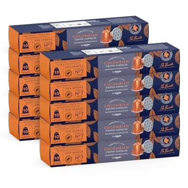 by Amazon - Café colombien compatible Nespresso, Torréfaction Moyenne, 100 capsules en aluminium, 10 unités, lot de 10 - Certifié Rainforest Alliance