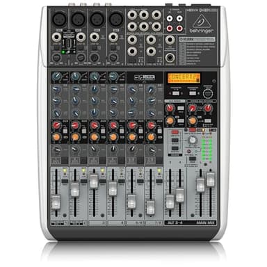 Behringer Qx1204Usb Table de Mixage Haut de Gamme 12-Entrées 2/2-Bus avec Préamplis et Compresseurs de Micros Xenyx, Processeur Multi-Effets Klark Teknik, Option Sans Fil et Interface Usb/Audio