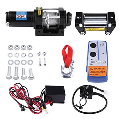 VOBOR Treuil électrique 12 V 4000 lb avec télécommande radio et interrupteur à main, treuil électrique et treuil de levage pour bateau, ATV et chasse (4,8 mm x 15 m)