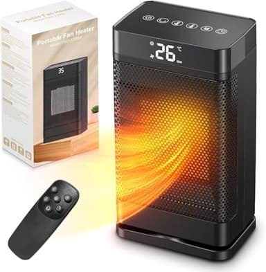 AUKUZI Chauffage d'Appoint PTC 1500W Puissance Max, 3 Modes, Économie d'Énergie ECO, Tactile + Télécommande, Protection Anti-Chute & Contre la Surchauffe, Adapté pour Chambre, Salon & Salle de Bain