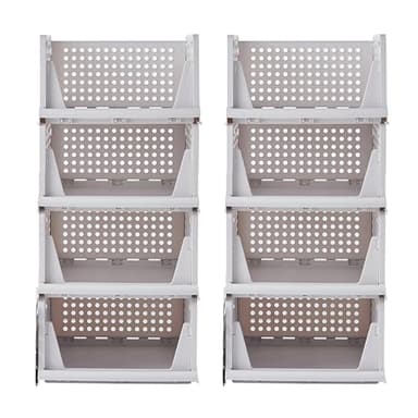 RMAN Organisateur Armoire Vetement 8 pcs Boite de Rangement Plastique Pliable et Empilable Organisateur Tiroir Coulissant pour Vetement, Pantalon, Chambre, Dressing - Blanc