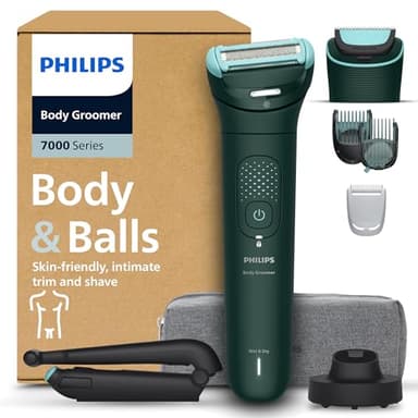 Philips Bodygroom série 7000 - Tondeuse pour hommes, tête flexible 2D Triple protection, têtes interchangeables, taille et rasage des zones intimes, 100% étanche, autonomie de 120 min, BG7485/30