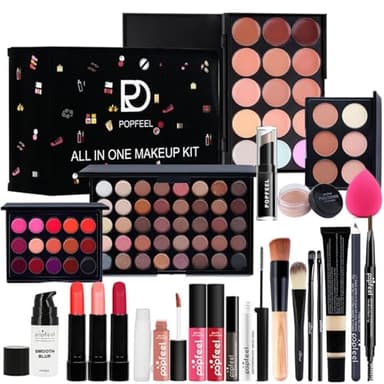 Hinourisha Kit de maquillage, coffret cadeau avec fard à paupières, brillant à lèvres, blush, correcteur, rouge à lèvres, mascara, pinceau, etc. Kit de maquillage pour adolescentes