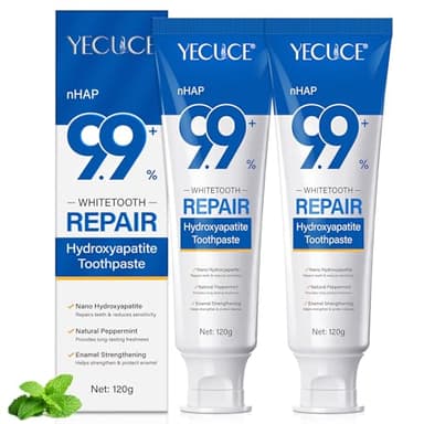 Dentifrice à l'hydroxyapatite pour réparer l'émail et renforcer dents, 2 paquets dentifrice reminéralisant à nanohydroxyapatite, pâte dentaire blanchissante sans fluor pour dents sensibles, menthe