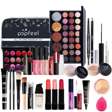 28Pcs Kit de maquillage Complet, Polyvalent Ensemble de Cosmétique avec Fard à Paupières Palette Correcteur Fard à Joues Rouge à Lèvre pour Femme, Tout-en-un Mallette de Maquillage Beauté Set#4