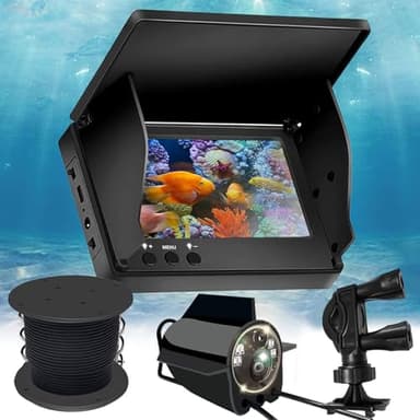 Fish Finder, Sondeur de Peche Camera sous Marine Peche IP65 Étanche avec 5" Écran IPS 8000 mAh Batterie 30M Câble 220° Grand Angle et Vision Nocturne pour Pêche en Mer en Rivière sur Glace