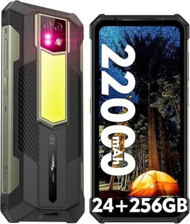 Ulefone Armor 24 Telephone Portable Incassable Android 14, 24Go+256Go 22000mAh/66W Rugged Smartphone, 1000LM Camping Lampe, 64MP+64MP Nocturne Vision, 6.78" FHD+ 120Hz, 4G Dual SIM OTG/NFC/GPS
