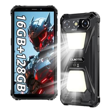 OUKITEL G5 Telephone Portable Incassable 2025, 16GO RAM+128GO ROM/1TO, Smartphone Incassable 900LM Lampe Camping, Batterie 6300mAh, Écran 6", Caméra 13MP, Téléphone Dual SIM, NFC/Face ID/OTG/GPS- Noir