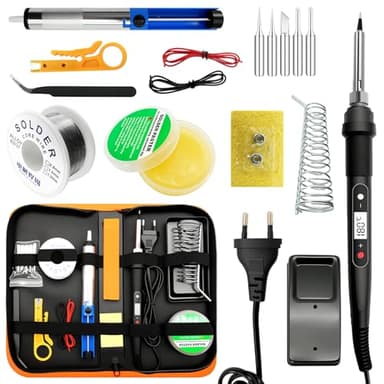 Fer à Souder Kit 100W LCD Température Réglable de 180-520°C fer a souder etain 16-en-1 soudure electronique de precision set avec 50g de Fil à Souder,5 Embouts de Fer,Pompe à Désouder,Support de Fer