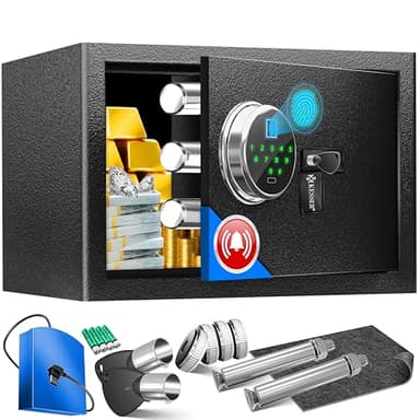 KESSER Coffre-fort électrique avec empreinte digitale et clé S | Avec batterie d'urgence | Coffre-fort électronique | 3 x Verrouillage à double boulon | Coffre-fort mural au sol | Coffre-fort pour