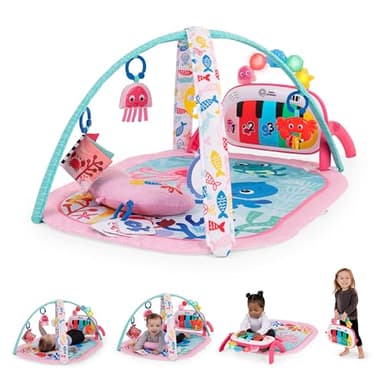 Baby Einstein, Tapis d'Éveil Bébé Ocean Explorers 4-en-1 - Tapis de Jeu avec Kick Piano, Musique & Découverte des Langues, Jouets Sensoriels, Nouveau-Né +, Rose(Jellyfish Jamboree)
