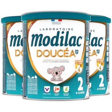 Modilac - Lait Infantile en Poudre Doucéa Lf+2 - Lait 100% Français - Lactoferrine*, Vitamines**, DHA*** - Convient en Relais de l'Allaitement Maternel - 2e Age, de 6 à 12 Mois - Lot de 3x820g