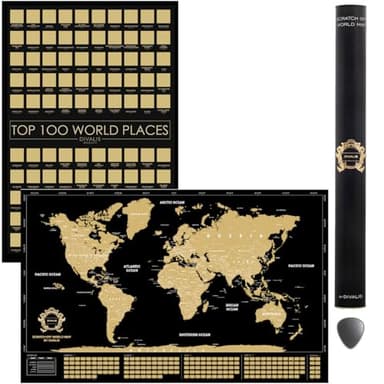 Grand Set Cadeau 2 en 1 - Poster à Gratter des 100 Meilleurs Endroits à Visiter et Carte du Monde à Gratter - Meilleure Carte des Endroits Où Je Suis Allé - Lieux Visités - Mappemonde a Gratter
