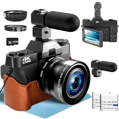 4K Appareil Photo numérique pour Photographie, 56MP Caméra avec Carte 32Go,Écran 3 '' 180° LCD avec 18X Digital Zoom,Objectif Grand Angle et Macro pour Enfant, Adolescent, Étudiant, Débutant